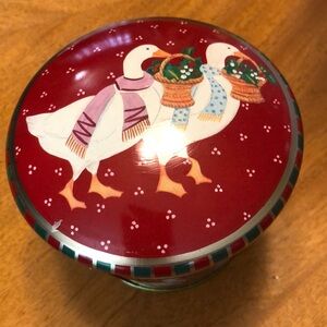 Vintage Meister Goose Litho Metal Tin Can Dome Top Storage Container Brazil